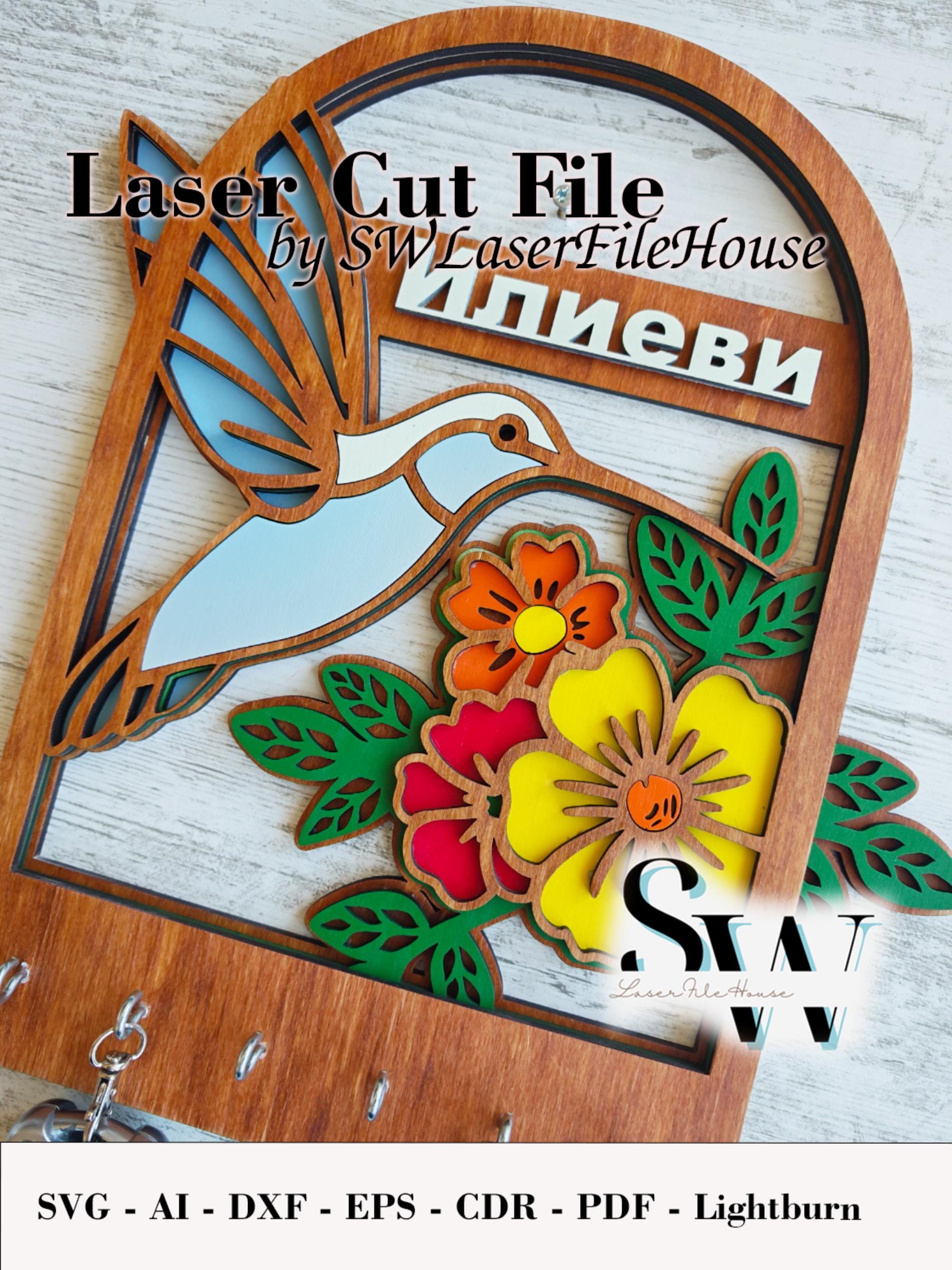 Hummingbird Key Holder SVG | Laser Cut Wall Key Rack Template | 3 Layer ...