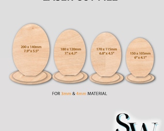 Oval Shaped Table Stand Set Laser Cut File, Standing Sign Base, Bar Menu, Wedding Number Decor, SVG Template, Digital File for Acrilyc Sign