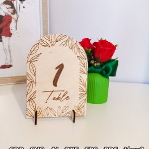 Floral Arch tabel nummer staan digitaal bestand, bruiloft decor sjabloon, SVG lasergesneden bestand, afstuderen tafel decor DXF, EPS-zitgroep