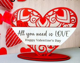 Laser Cut File Valentine's Heart Stand, Valentine's Day Gift SVG, Love Quote Engrave, DXF, Glowforge Digital File, Happy Valentine's Day