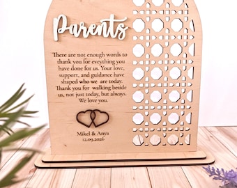 Laser Cut Parent Appreciation Plaque, Boho Keepsake Gift, Arch Rattan Bride Groom to Mom & Dad Wedding Thank You Signage SVG DXF Vector File