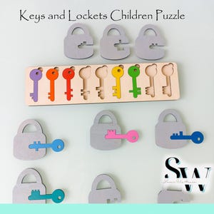 Digitale Datei Schlüssel und Schlösser Puzzle, Laserschnitt-Vorlage für Kinder - Glowforge-Datei, Puzzles für Kinder SVG, Montessori Lernen DXF-Vektorgrafik