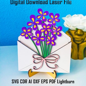 Ramo de flores para el Día de la Madre (SVG), diseño de carta de amor (CDR), archivo cortado con láser para el 8 de marzo, AI para el Día de la Mujer, regalo para el Día de la Madre (DXF), Glowforge Laser
