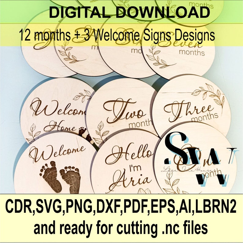 Baby Milestone Wooden Discs Laser Cut File - Set of 12 Months for ...
