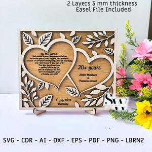 SVG Jubiläum Geschenkvorlage, Laser geschnitten Datei Elegantes Hochzeit Gelübde Andenken, All Lasers Love Plaque pdf, Zwei Herzen Design Elemente AI, EPS