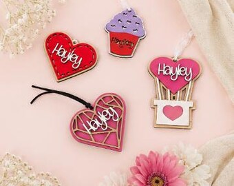 Wedding Gift Tag SVG, Personalized Heart Name Tag Laser Cut File, Custom Favor Label, Glowforge Laser Template, Lightburn DXF AI File