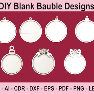 Enfeites de bola de Natal SVG em branco, modelo de projetos DIY, decoração de árvore de Natal com design de pacote, arquivo DXF, PNG, pdf, ai, lbrn2, conjunto de corte a laser