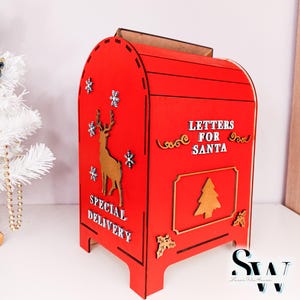 Buzón navideño con archivo digital, caja SVG con cartas a Papá Noel, buzón listo para cortar, decoración de utilería para sesión de fotos AI, caja navideña con plantilla cortada con láser