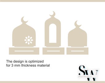 Mosque Table Decor SVG, Laser Cut File for Ramadan, Eid Mubarak Table Sign DXF, Silhouette Cricut Gloforge Cut File, Islamic Vector Design
