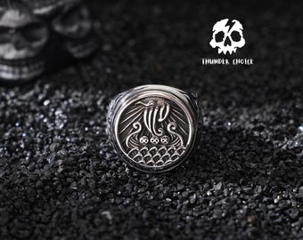 Japanese Pirate Ship Ring, Vintage Hip Hop Men's Rings, Gothic Wedding Rings, Punk Birthday Gifts, Halloween Gifts for Him