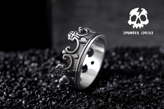 Crown Stone Rings, Unique Stackable Rings, Crown Rings, Cool Men's Titanium Rings, Men's Commitment Rings, Exquisite Anniversary Gifts