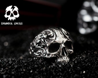 Men's Viking Skull Rings, Men's Hip Hop Rings, Handmade Gothic Jewelry, Vintage Pattern Rings, Punk Birthday Gifts, Halloween Jewelry