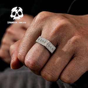 Anillo vikingo con letras, anillos de hip hop para hombre, joyería gótica hecha a mano para él, regalos de cumpleaños punk, joyería de Halloween