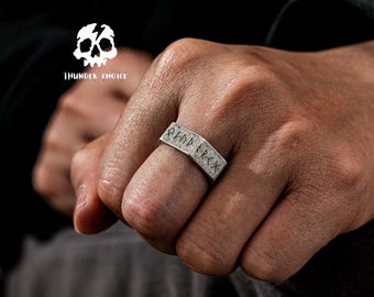 Letter Viking Ring, Men's Hip Hop Rings, Gothic Jewelry Handmade for Him, Punk Birthday Gifts, Halloween Jewelry