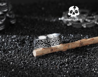 Celtic Knot 8MM Wide Band Ring, Wide Men Stainless Steel Ring, Gothic Biker Jewelry Gift for Him