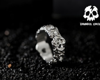 Silver Hammered Ring - Stainless Steel Textured Ring - Mens Silver Foiled Ring - Unique Streetwear Jewellery - Detailed Ring for Men