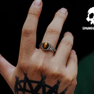 Vintage Fauvist Tiger's Eye Broken Signet Rings, Cool Guy Pinky Ring, Anniversary Gift for Him, Punk Oval Signet Rings, Gothic Handmade ring
