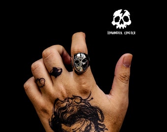 Gothic mechanical skull rings, vintage men's Viking rings, hip hop punk jewelry, Halloween gifts, handmade skull rings, gifts for him