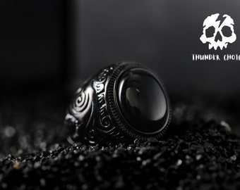 Black Onyx Signet Rings - Men's Signet Rings - Black Gemstone Rings - Turquoise Signet Rings - Silver Titanium Steel Rings - Gifts for Men