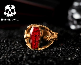 coffin mummy ring for her, a gothic witch delicate ring for ladies, a cool witch unisex handmade ring for an anniversary gift