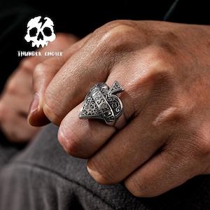 Peach Heart Ring For Men,Handmade Viking Rings, Amulets, Pagan Gifts, Jewelry Gifts, Gothic Jewelry