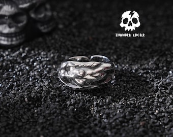 Steel Vintage Twisted Ring - Mens Rustic Band - Geometric Style Vintage Ring - Male Band Ring - Silver Rustic Pattern Ring