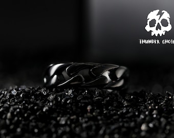 Black Chain Rings - Black Stainless Steel Twisted Rings - Men's Silver Rings - Chain Rings - Handmade Rings - Gifts for Men