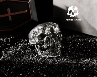 Double skull rings, vintage gothic men's rings, unique biker rings, punk birthday gifts, Christmas gifts for him. Handmade jewelry