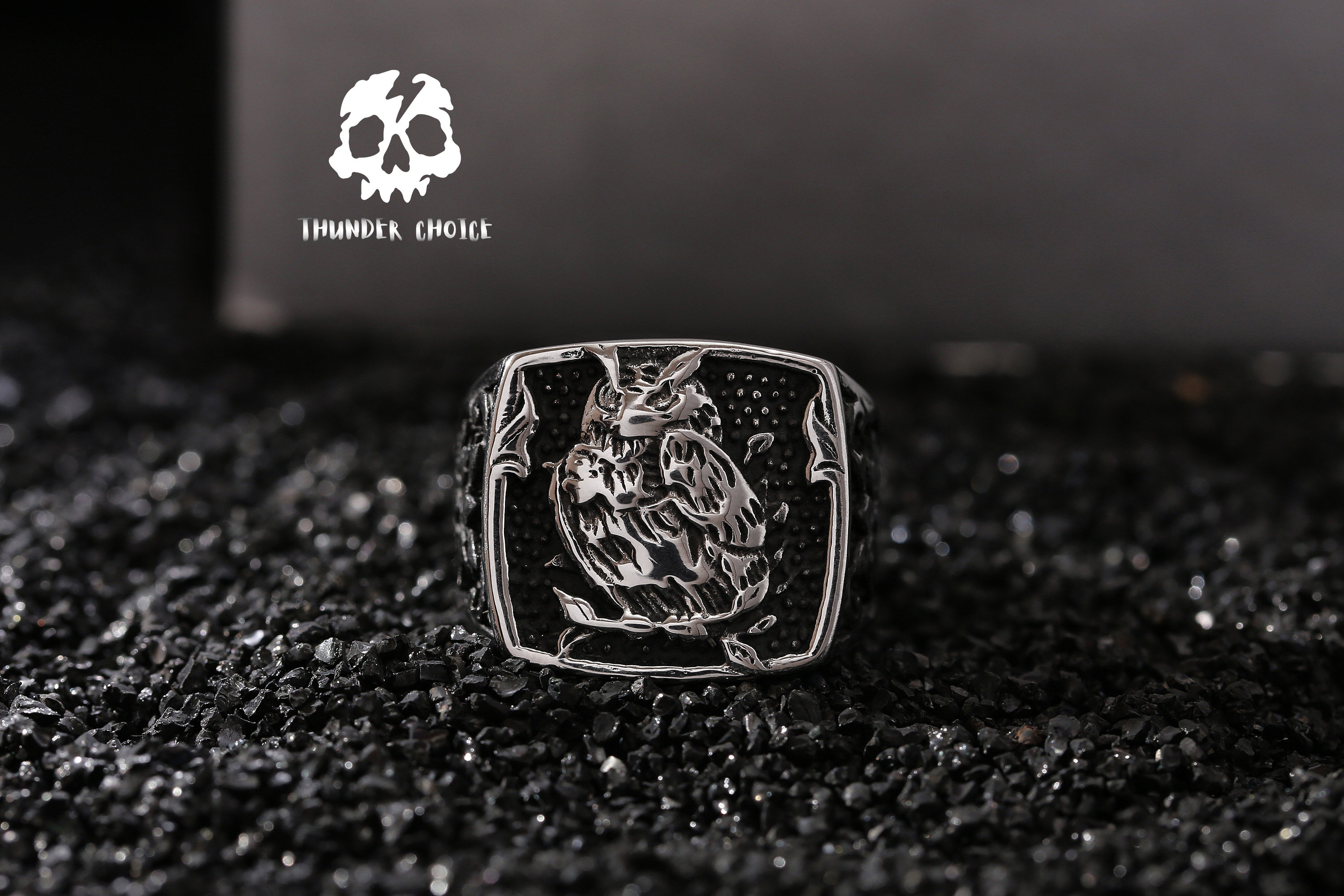 Owl rings, men's gothic handmade rings, her birthday punk gifts, men's gothic animal rings, 