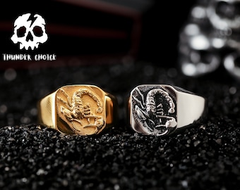 Skorpion Signet Silberring |Astrologie Ringe |versilberte Ringe |Halloween Ringe |Horoskop Ringe, Gothic Geschenk, Herrenring