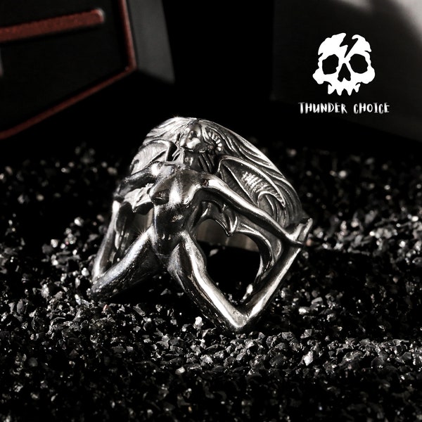 Demon rings, vintage gothic men's rings, unique demon power rings, punk birthday gifts, Christmas gifts for him. Handmade jewelry