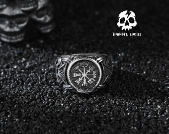 Vintage Signet Ring, Norse Viking Wide Band Ring, Celtic Knot Gothic Statement Ring, Gift for Him
