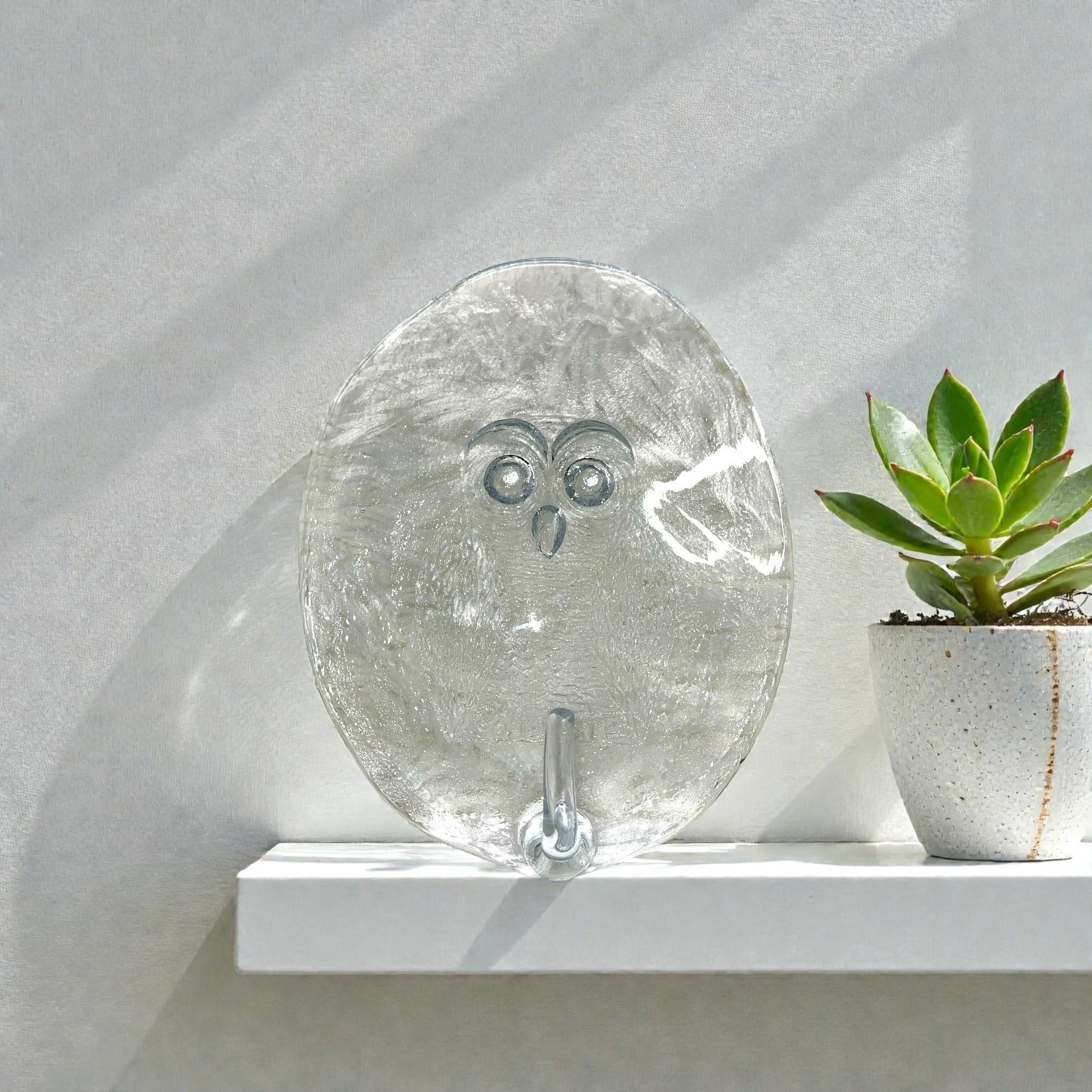 Vintage Blenko Art Glass Owl Platter &ndash; Mid-Century Modern Decor