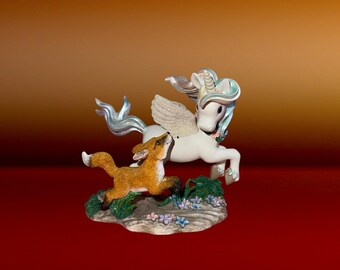Hamilton Collection Unicorn Fox Figurine • Rainbow Dreams 90s Fantasy Decor