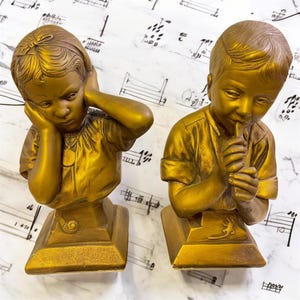 Vintage Esco 1959 Chalkware Figurines - “Melodic Mischief” - Brother & Sister Set