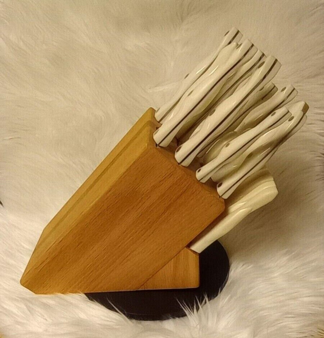 Cutco 19pc Pearl White Handle Knife Set Plus Honey Oak Block Etsy