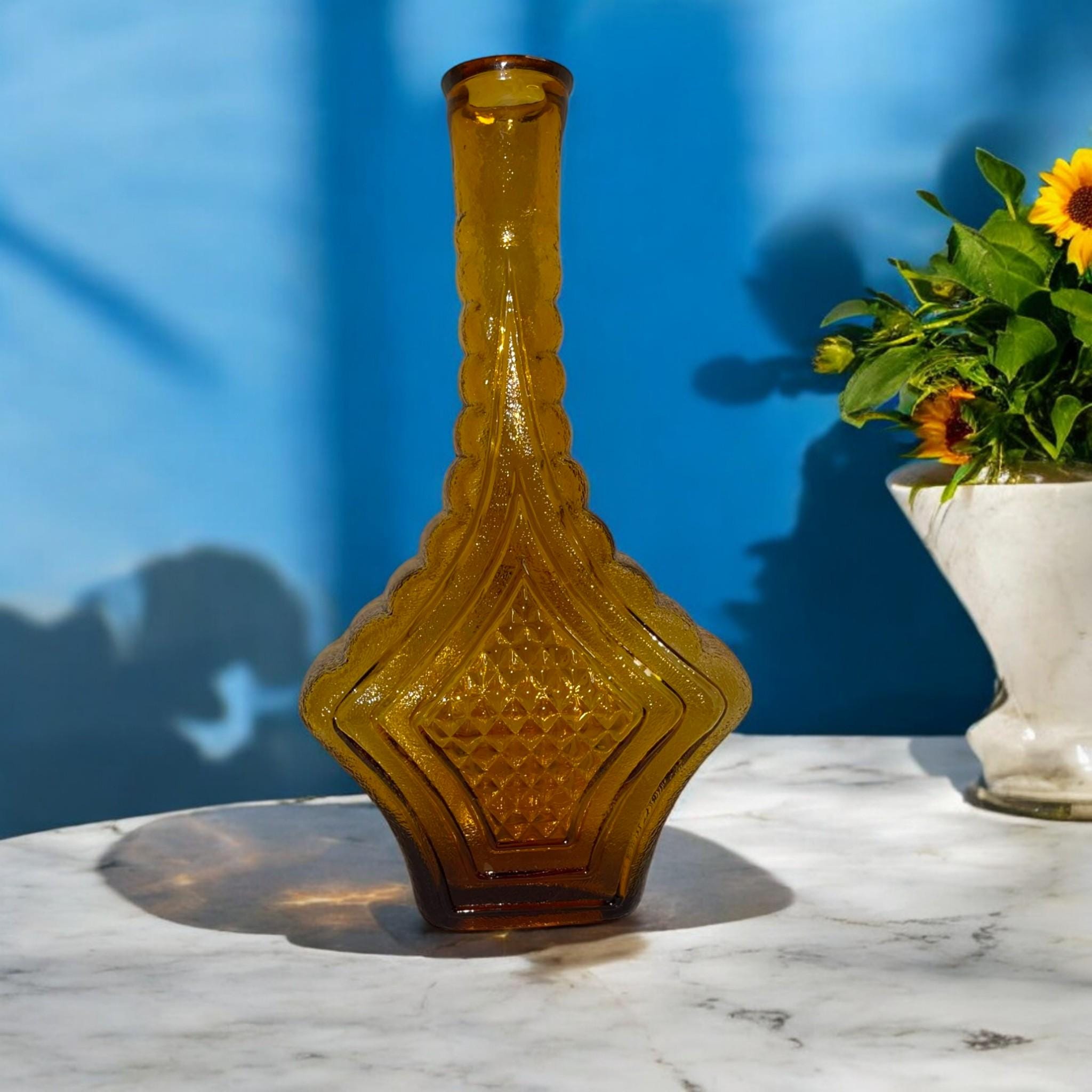 Vintage Italian Amber Glass Bottle – 11.5" Tall Decorative Accent