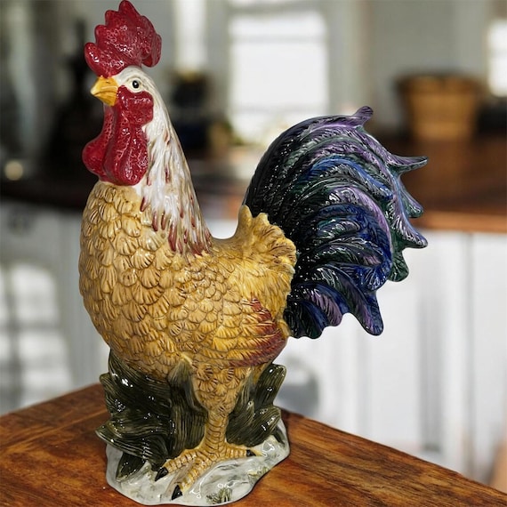 Large Ceramic Rooster Figurine 16" Tall Noble Elegance Farmhouse Decor Country Kitchen Accent