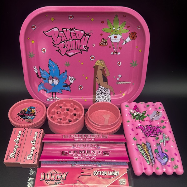 Pink Smokers Gift Set Rolling Essential Pink Grinder Pink King Size Papers & Holder