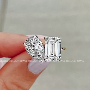 Toi et Moi Ring 14k White Gold Promise Ring, Engagement Ring, Two Stone Ring, Wedding Ring, Anniversary Gift, Gift for Her