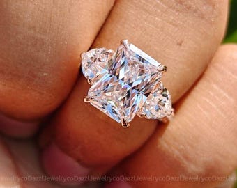 5 CT Radiant Cut Moissanite Engagement Ring, 14K Solid White Gold Ring, Three Stone Ring, Trilogy Ring, Stackable Ring, Anniversary Gift For
