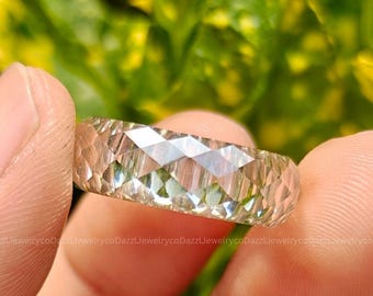 Moissanite  Band Ring, Minimalist Wedding Band, Clear Statement Ring, Modern Unisex Ring, Geometric Stackable Band, Unique Anniversary Gift