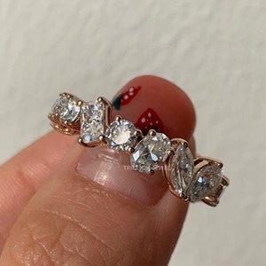 Moissanite Hochzeitsband, Mix Form Diamant voll Eternity Jubiläum Band, Multi Stone Diamant Band, Multi Form Cluster stapelbare Band