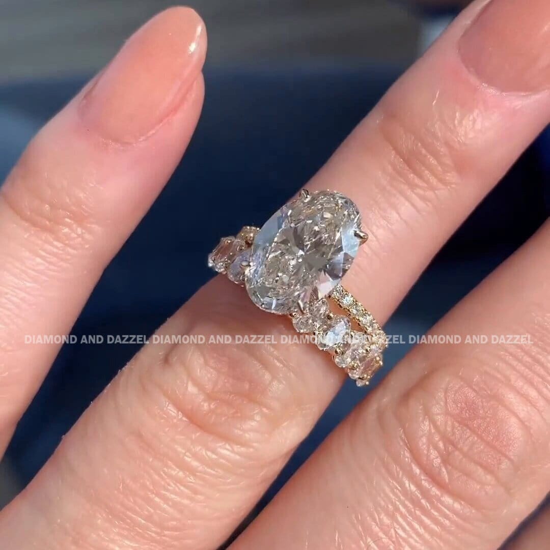 3 CT Oval Cut Moissanite Engagement Ring 925 Silver Moissanite Bridal ...