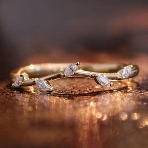 Curved band ring Wedding band Wave ring Marquise stone 14k Gold ring Chunky curved Ring jacket Stackable ring Wedding Band 18K Gift for Her