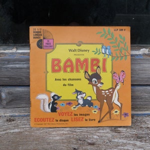 1967 Livro/disco francês original BAMBI Walt Disney