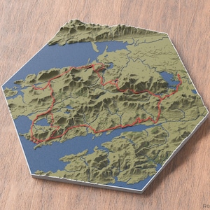 Arte mural con mapa 3D de Kerry Way / Condado de Kerry, Irlanda / Mapa de senderos panorámicos para caminatas / Regalo para excursionistas y amantes de las actividades al aire libre / Celebre su aventura