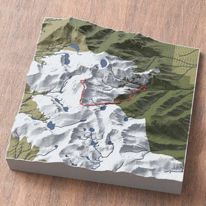 Carte 3D du sentier du mont Whitney | Art mural carte des sentiers de randonnée | Parc national de la Sierra Nevada | États-Unis Californie | Cadeau d'alpinisme