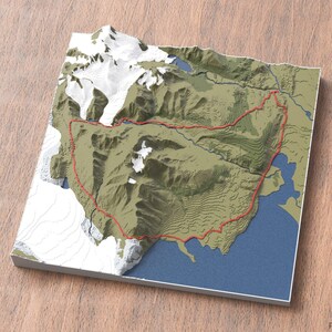 Mapa 3D del circuito Huemul / Circuito Cerro Huemul / Mapa de senderos de la Patagonia para pared / Regalo para excursionistas y amantes de la naturaleza / Celebre sus aventuras