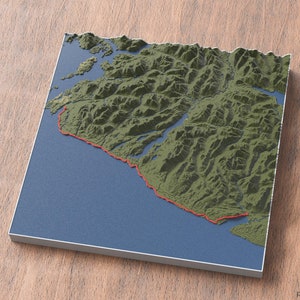 Mapa 3D de West Coast Trail / Mapa minimalista de senderos para pared / Columbia Británica, Canadá / Regalo para amantes del senderismo / Recuerdo de viaje moderno